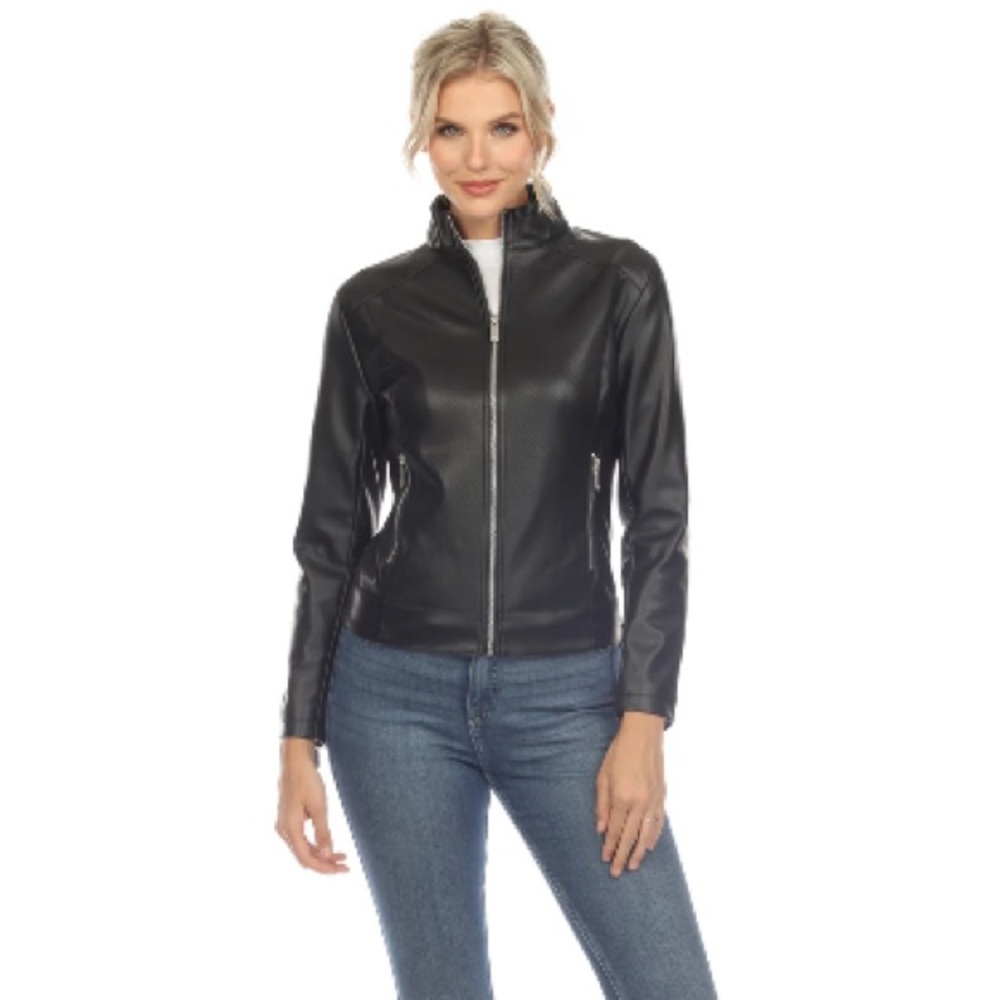 White Mark Women's CLASSIC BIKER FAUX LEATHER JACKE